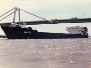 MV RABROS passing under the Pumarejo Bridge